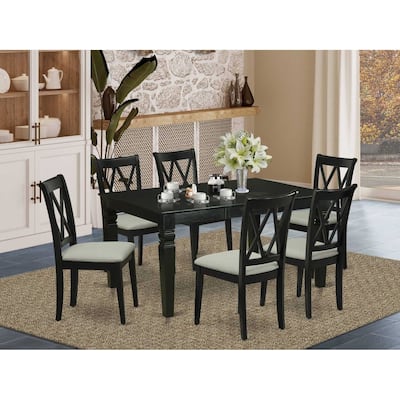 HomeStock 7-Piece Rectangle Black Finish Solid Wood Top Dining Table with 6-Chairs with Butterfly Leaf Cross Back