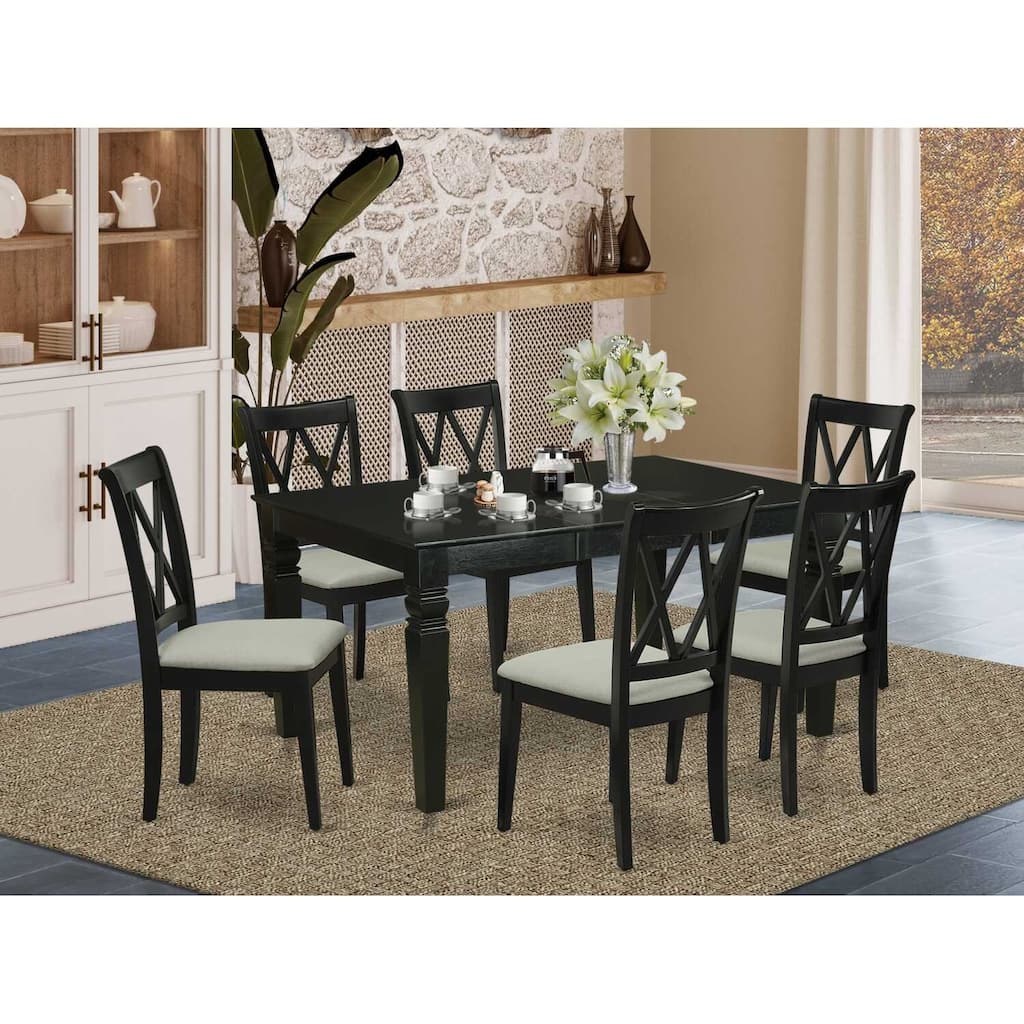 HomeStock 7-Piece Rectangle Black Finish Solid Wood Top Dining Table with 6-Chairs with Butterfly Leaf Cross Back