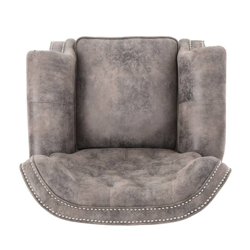 Upholstered Push Back Recliner Chair with Rivet Trim & Wooden Legs, Mid-Century Rolled Arms Lounge Sofa Chair for Living Room