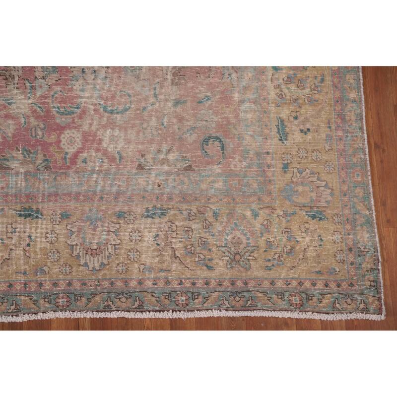 Hand Knotted Oriental 100% Wool Carpet Traditional All-Over Pink Tabriz Area Rug - 12' 8'' X 9' 7''