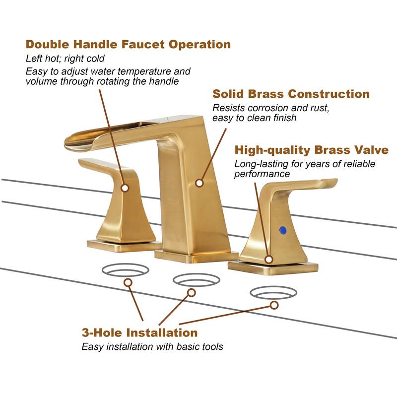 8 in. Widespread 2-Handle Waterfall Spout Bathroom Faucet