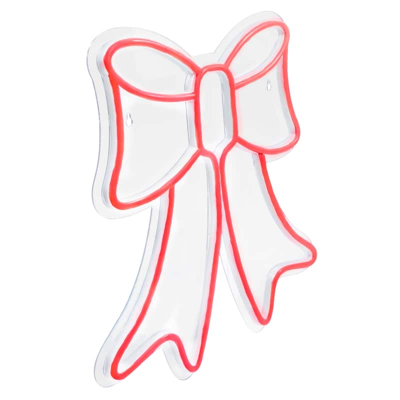 15" Red LED Lighted Neon Style Bow Christmas Window Silhouette