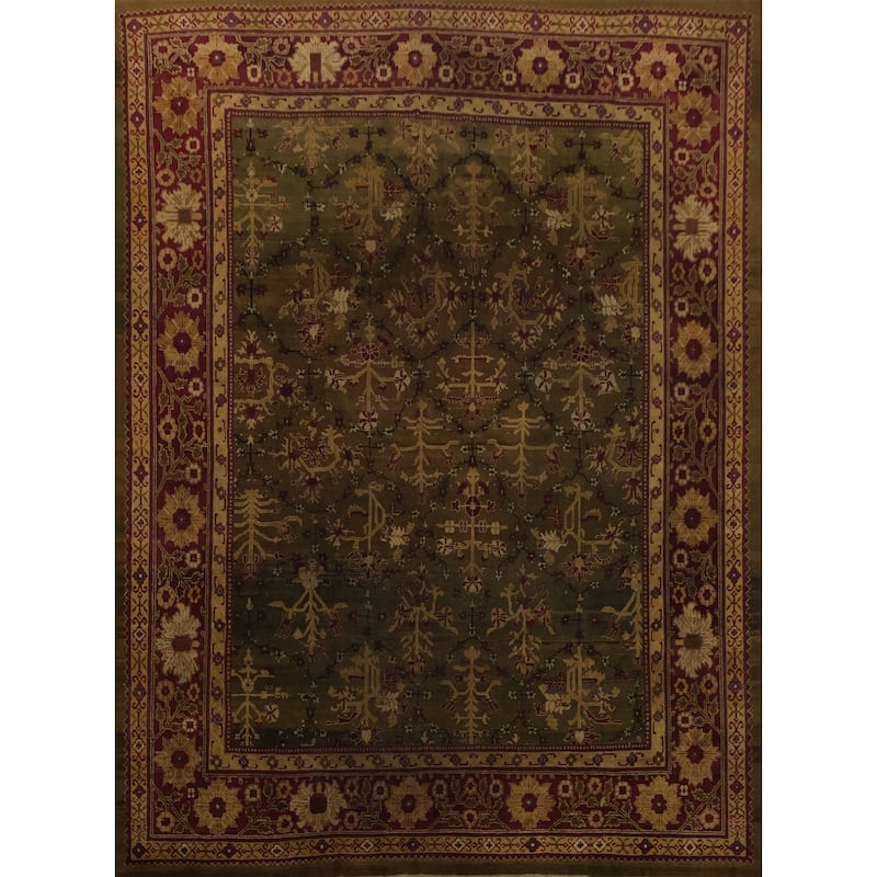 Hand Knotted Oriental 100% Wool Carpet Traditional Floral Green Agra Area Rug - 14' 10'' X 13' 1''