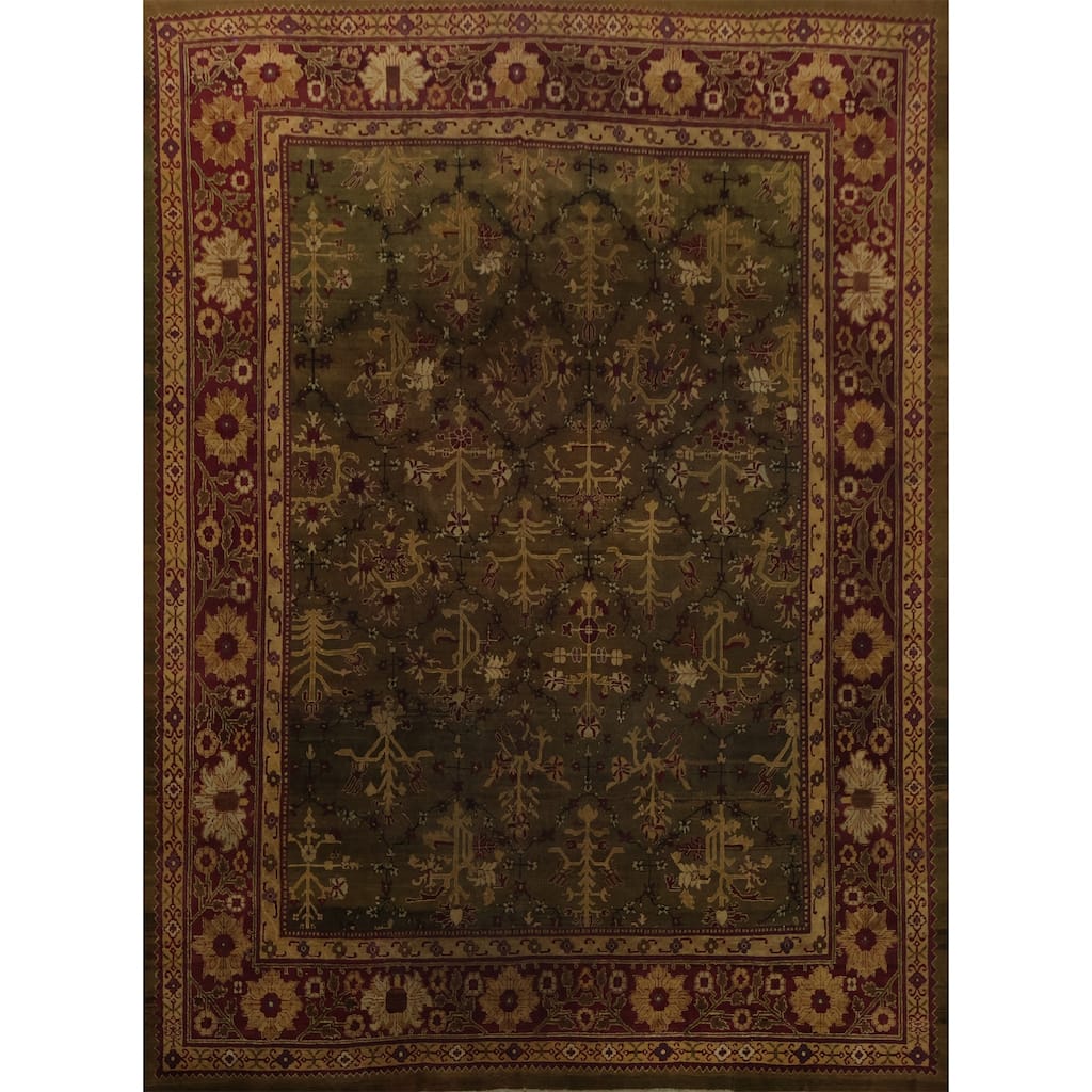 Hand Knotted Oriental 100% Wool Carpet Traditional Floral Green Agra Area Rug - 14' 10'' X 13' 1''