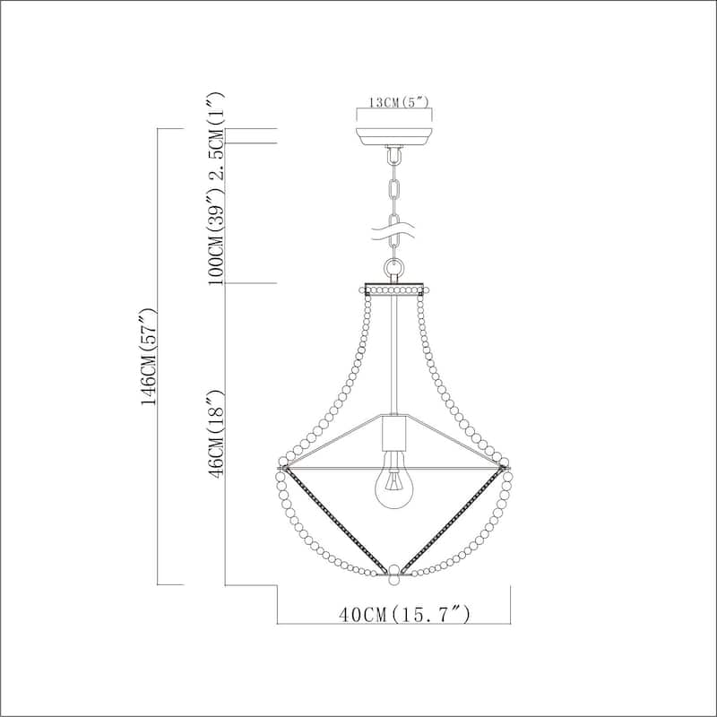 Roly 16 Inch White Beads Bohemian Pendant Chandelier 1-Light