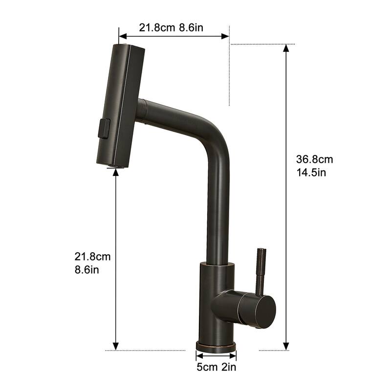 Modern Oil-rubbed Bronze Single Handle Kitchen Faucet with Pull Out Sprayer, 3 Function Water Outlet