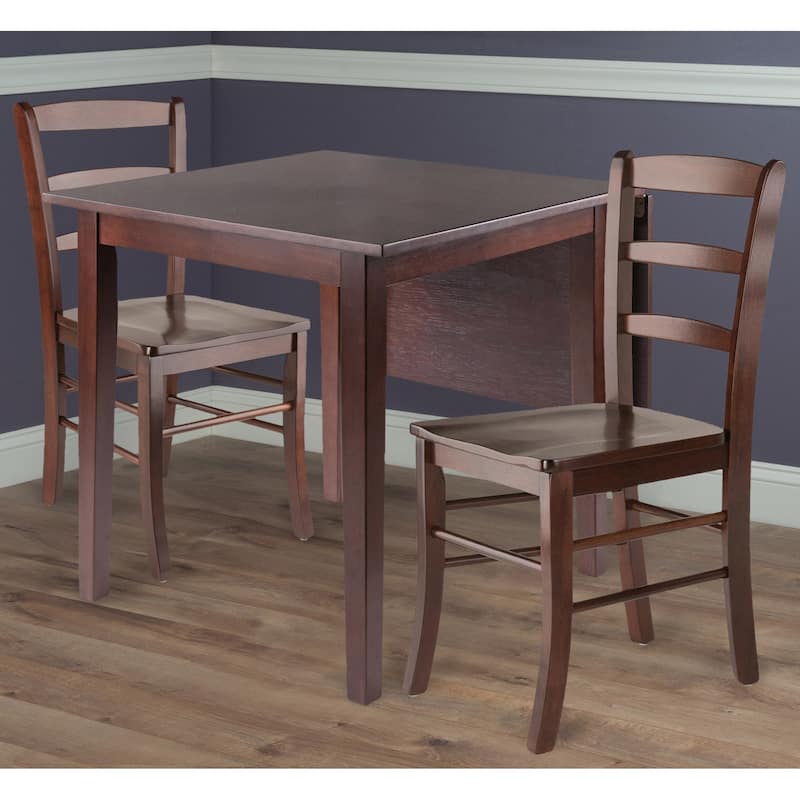 Set of 3 Walnut Wood Drop Leaf Dining Table Ladder Back Chairs 48.25"