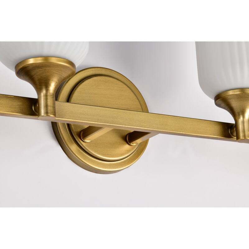 Solara 4 Light Vanity Natural Brass Finish Frosted Ribbed Glass - Natural Brass