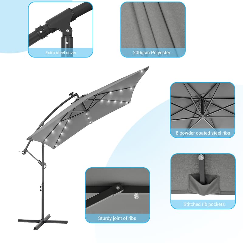 LIVOOSUN Outdoor Patio Umbrella, Square Canopy Offset LED Umbrella