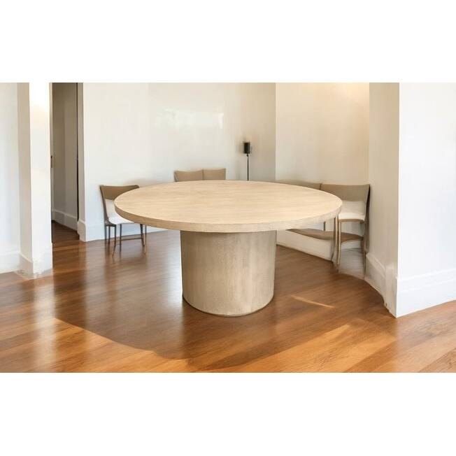 HomeRoots 60" Natural and Brown Rounded Solid Wood Pedestal Base Dining Table - 60' X '30' X '60 - Brown/Natural - 60' X '30' X '60