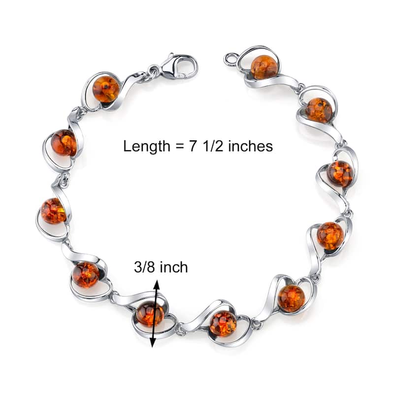 Sterling Silver Baltic Amber Sphere Bracelet, 7.5"