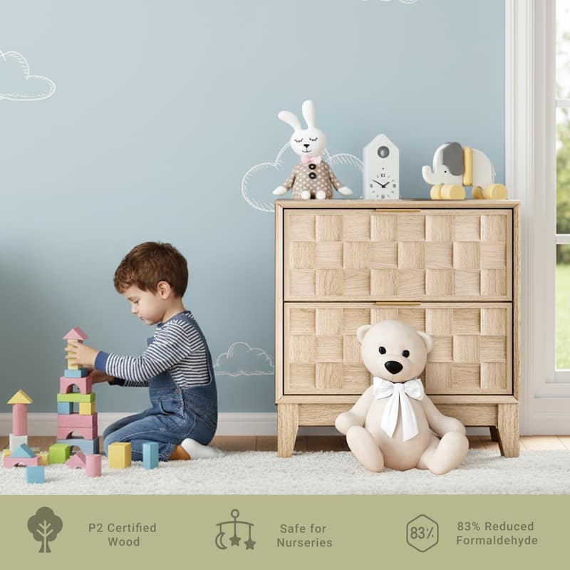 22" Modern Nightstand with Charging Station & 2 Drawers - Compact Bedroom Side Table​