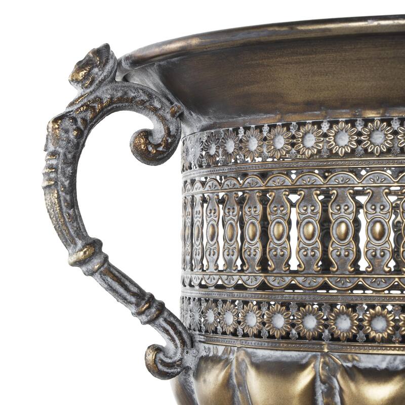 Metal Urn Shaped Decorative Vase with Cut Outs - Bronze - Roche River Decor