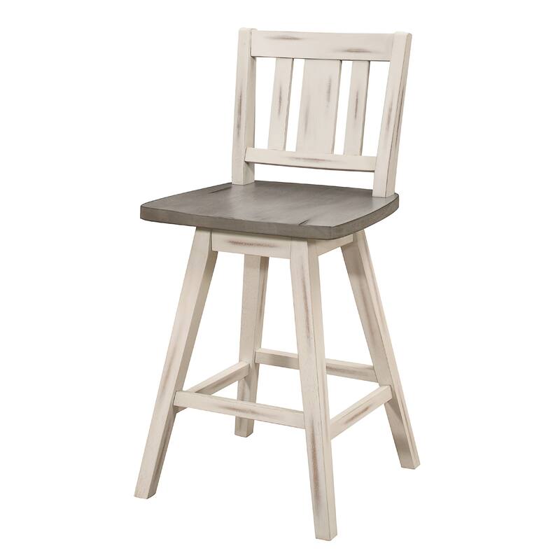 Ati Swivel Counter Height Chair Set of 2, Slatted White Wood, Gray