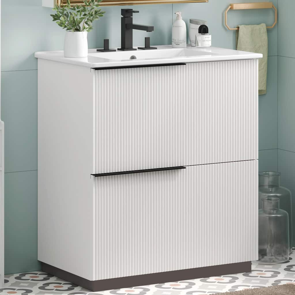 30" Bathroom Vanity with Ceramic Sink & Full-Extension Drawers