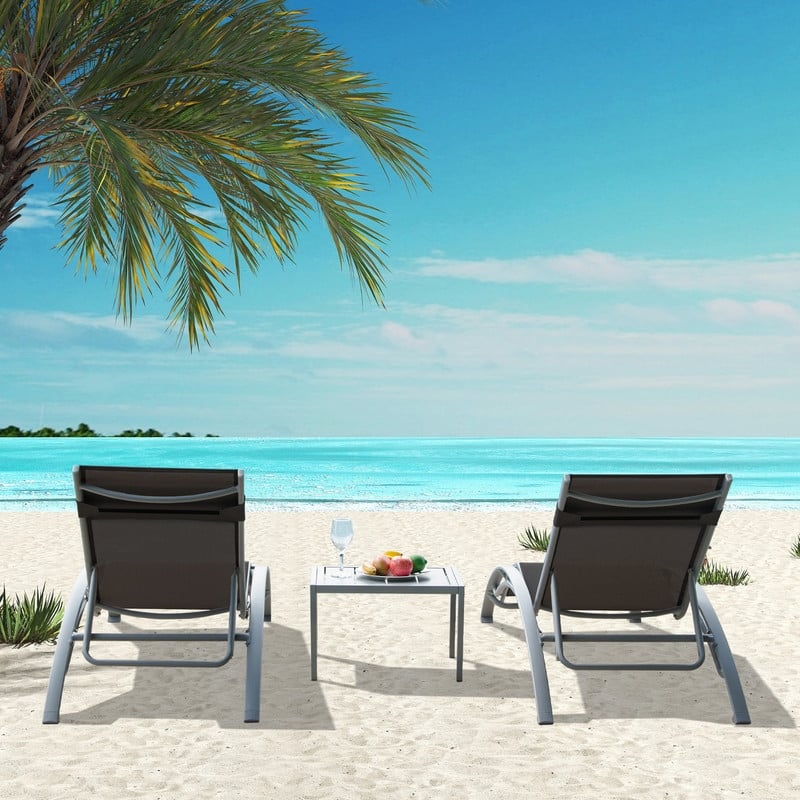 Domi Outdoor Living Aluminum Patio Chaise Lounge Set – Curved Design, Adjustable Positions, and Durable Construction - N/A
