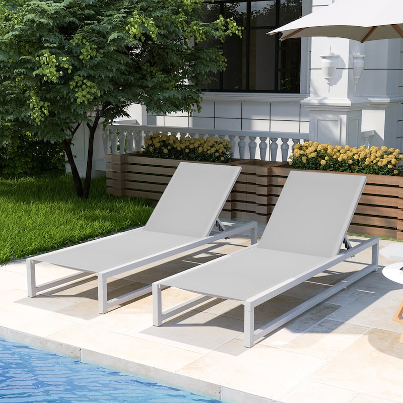 Modesta Outdoor Aluminum Mesh Chaise Lounge (Set of 2) by Christopher Knight Home - White Frame+Light Grey Mesh