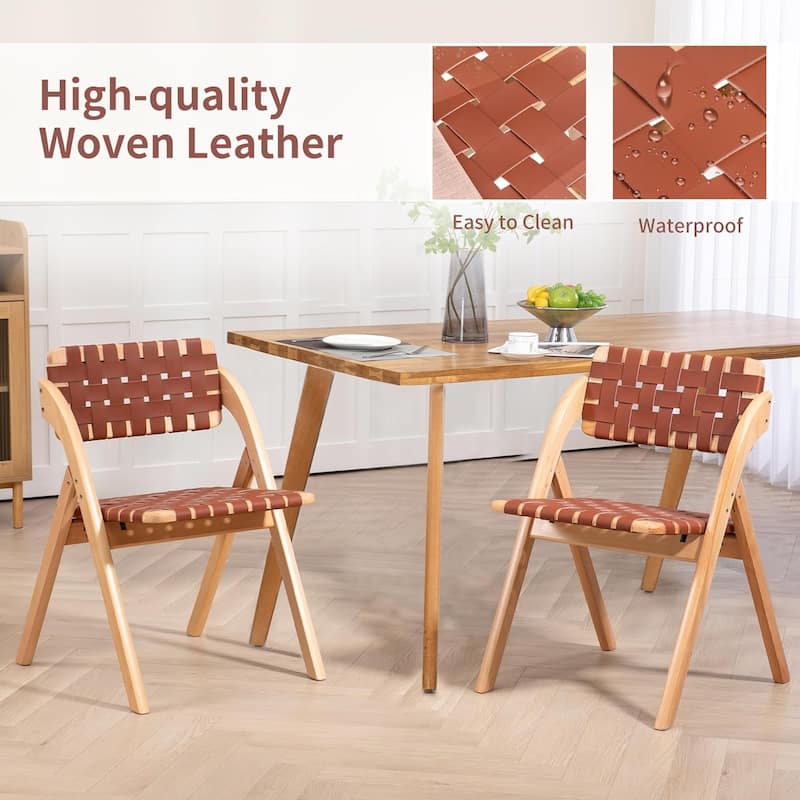 Wooden Stackable Dining Folding Chairs with Padded Seats(Set of 2)