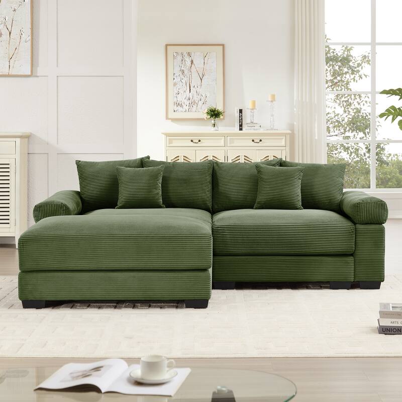 Roomfitters 82.6"/92" Modular L-Shape Sectional, Corduroy Cloud Couch with Ottoman & 6 Pillows