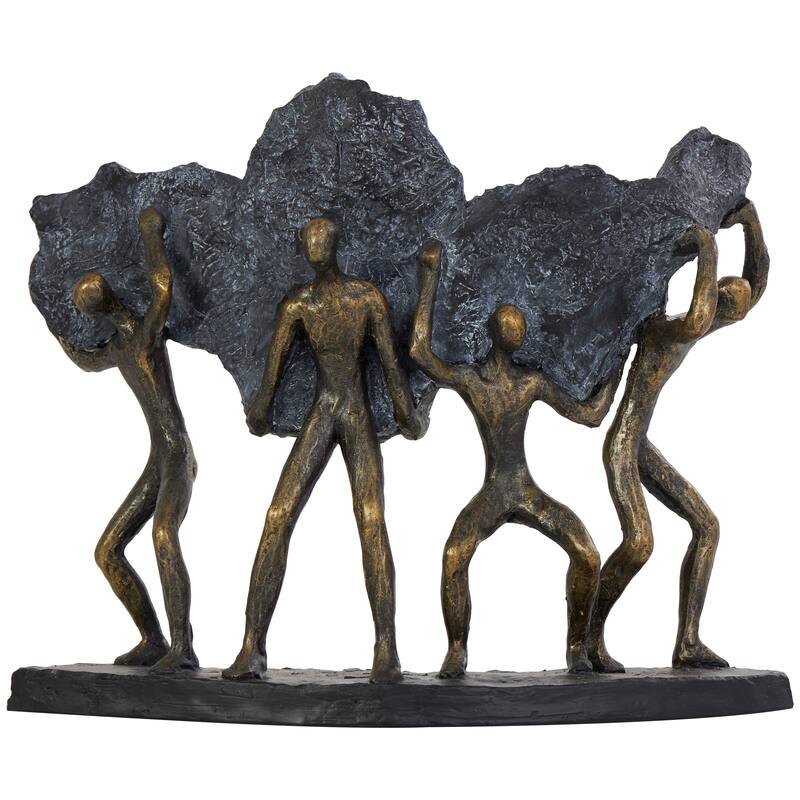 Bronze Polystone Carrying Stone People Decorative Sculpture