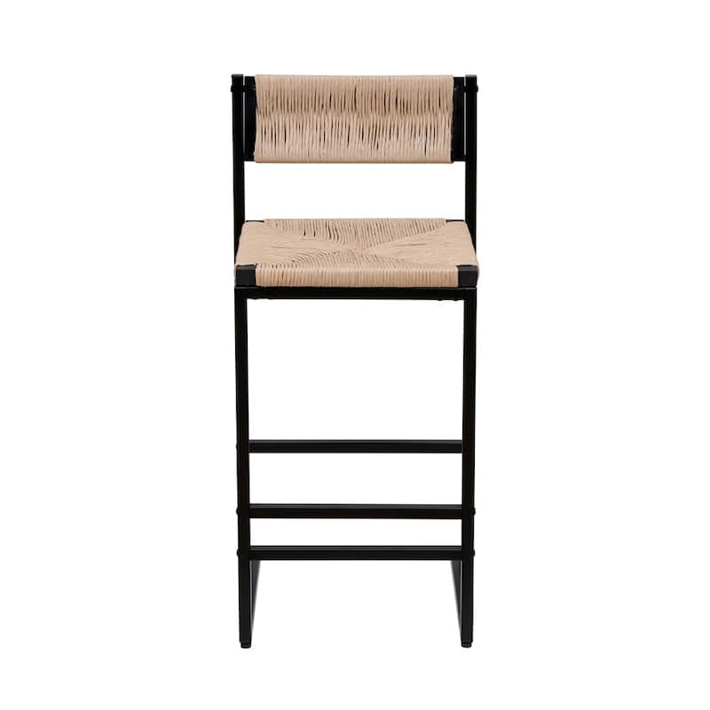 Modern Bar Stools with Metal Frame and Woven Seat(Set of 2) - N/A