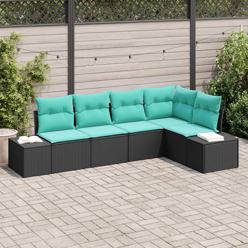 vidaXL 6 Garden Sofa Set with Cushions Black Poly Rattan - 103.9 x 60.6 x 27.2 - Black without table