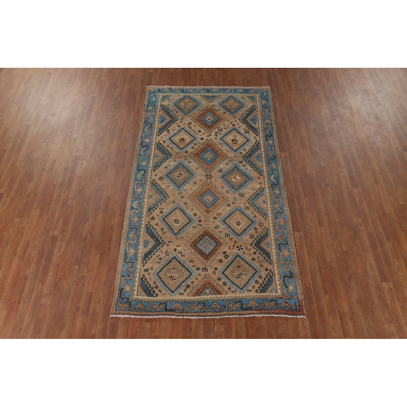 Geometric Bakhtiari Vintage Persian Rug Hand-Knotted Wool Carpet - 5'1" x 9'7"