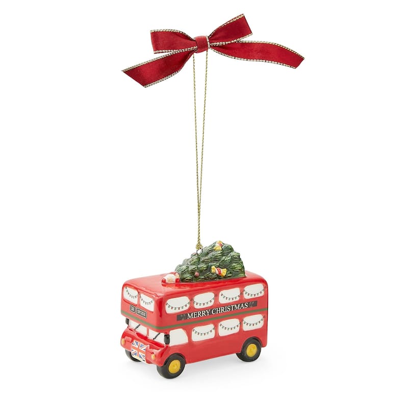 Spode Tree Brit Double Decker Bus Ornament - Red