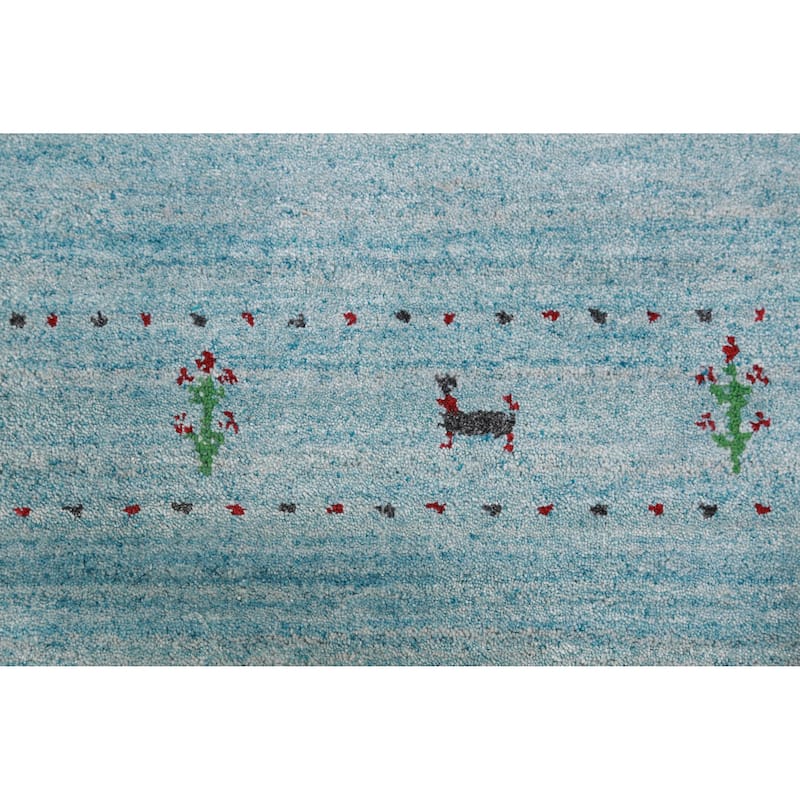 Hand Knotted Oriental 100% Wool Carpet Tribal Animal Pictorial Navy Blue & Blues Gabbeh Runner Rug - 9' 11'' X 2' 9''