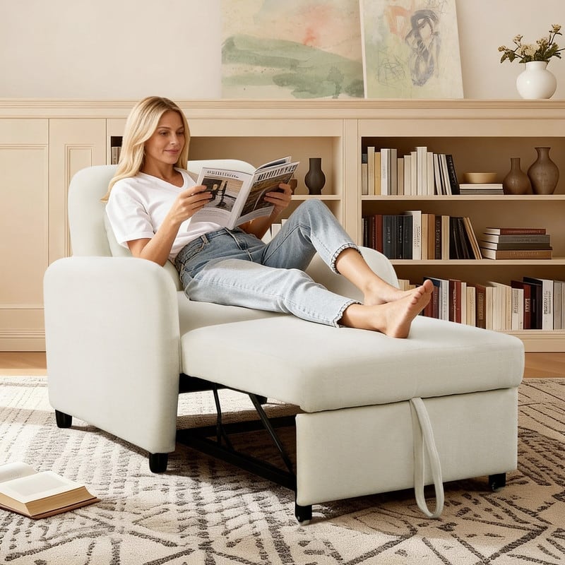 Spruce & Spring Modern Pull-Out Accent Chair Bed with Adjustable Backrest & Space-Saving Design