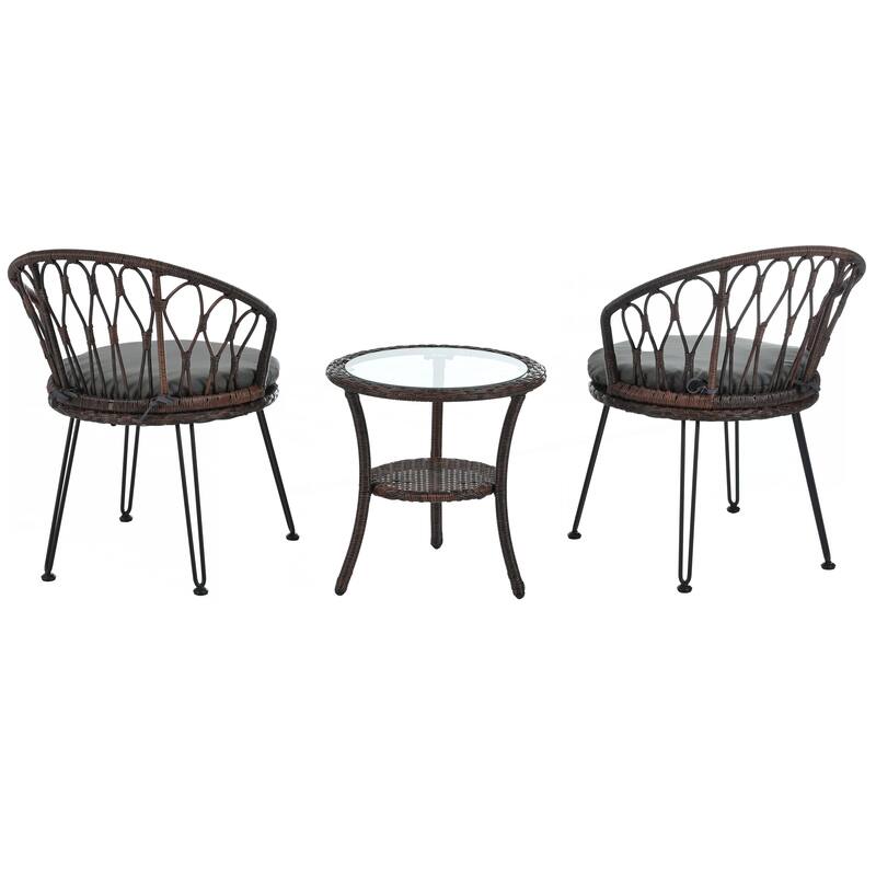 2 Rattan Single Chairs with A Glass Round Table