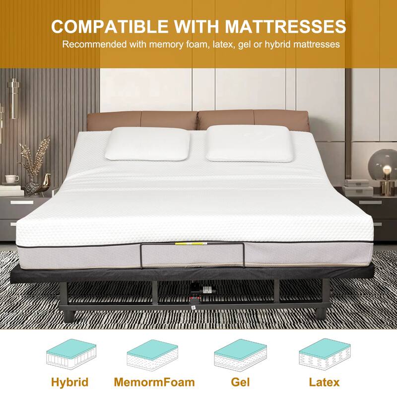 King Size Adjustable Bed Frame with Quiet Motor, USB Ports, and Under-Bed Nightlight