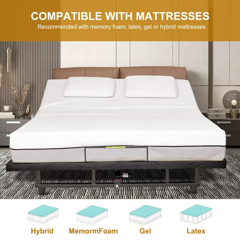 Queen Size Foldable Bed Premium Adjustable Bed Frame with Wireless Remote, USB Charging & Underbed Lighting