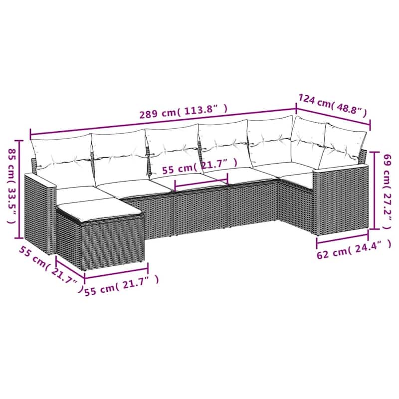 vidaXL Patio Sofa Set with Cushions Outdoor Conversation Furniture Poly Rattan - 21.7 x 21.7 x 14.6 in