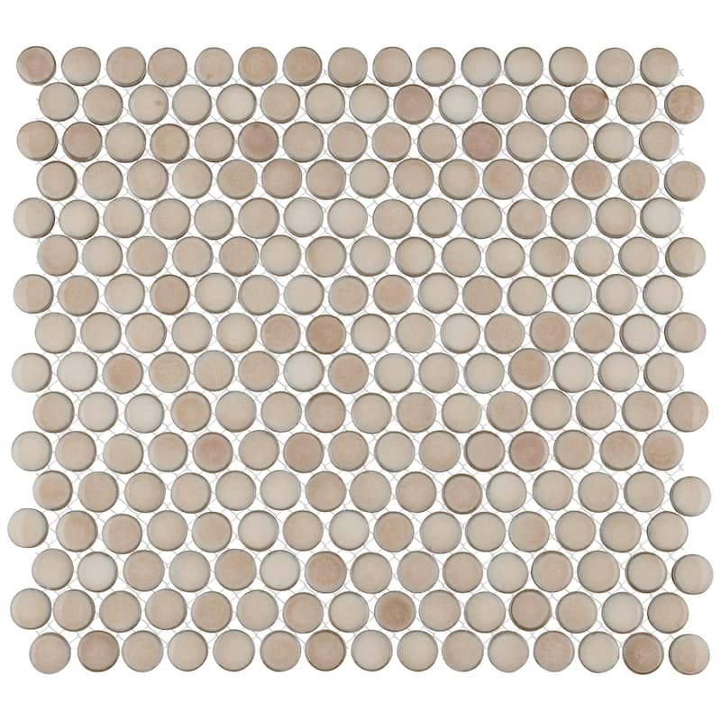 Merola Tile Hudson Penny Round Truffle 11-7/8" x 12-5/8" Porcelain Mosaic Floor and Wall Tile