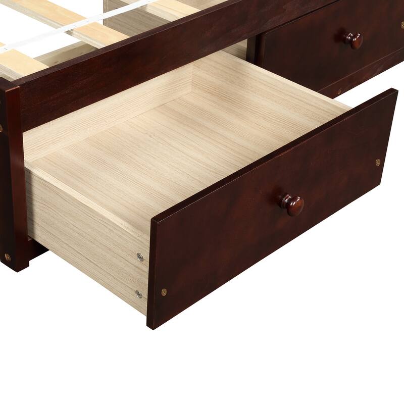 Black Pine Wood Twin Platform Bed with 3 Drawers, Sturdy Frame, Plywood Slats, and MDF Support - Space-Saving Storage Solution