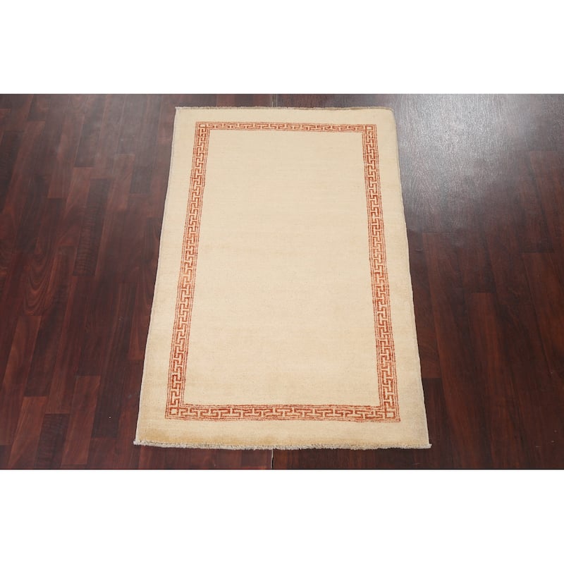 Geometric Bordered Gabbeh Kashkoli Oriental Area Rug Wool Hand-knotted - 3'3" x 5'0"