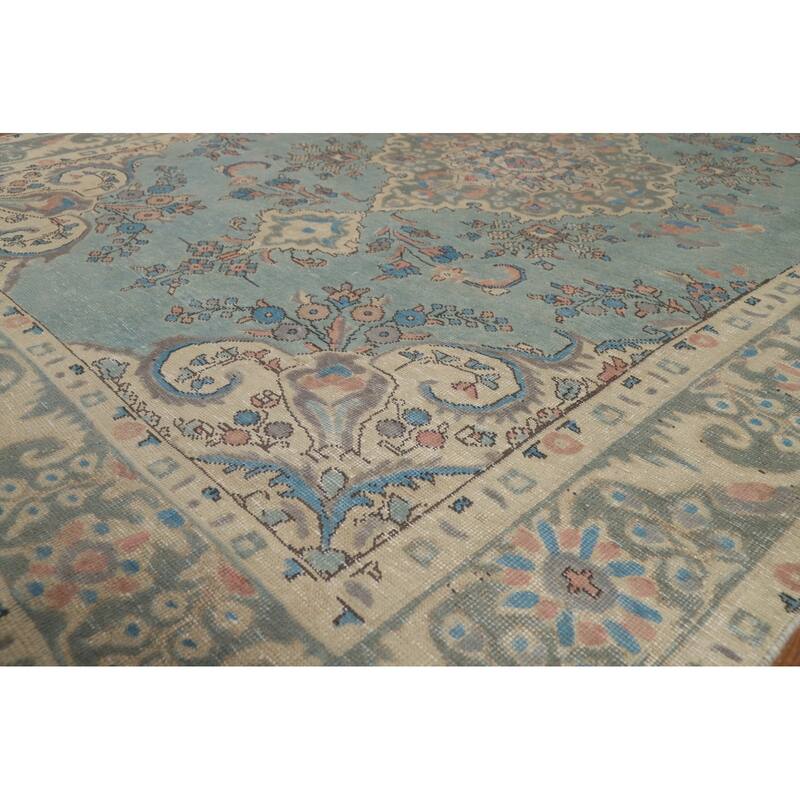 Light Blue Traditional Tabriz Persian Area Rug Handmade Wool Carpet - 6'5"x 9'5"