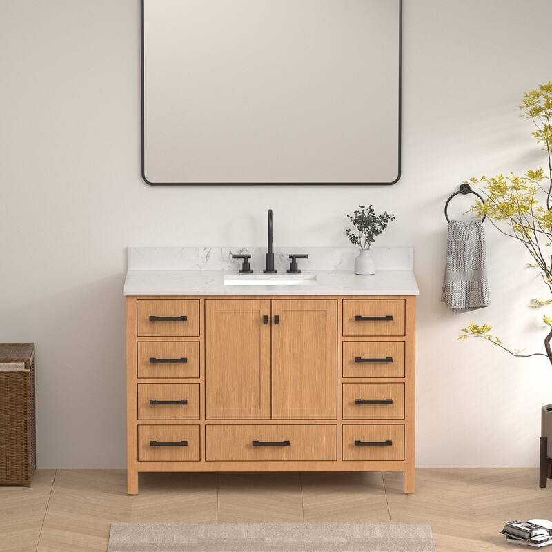 StarrySky 48 inch Undermount Single Sink Bathroom Vanity with Engineered Carrara Marble Top