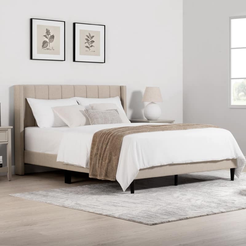 Eleanor Upholstered Platform Bed Frame with Vertical Stripe Headboard