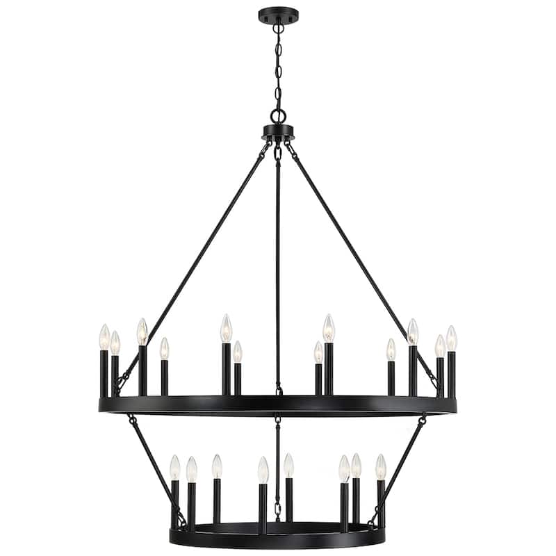 20-Light Black Candle Style Wagon Wheel Chandelier - 40"D x 148"H - 40 in. W - 40 in. W
