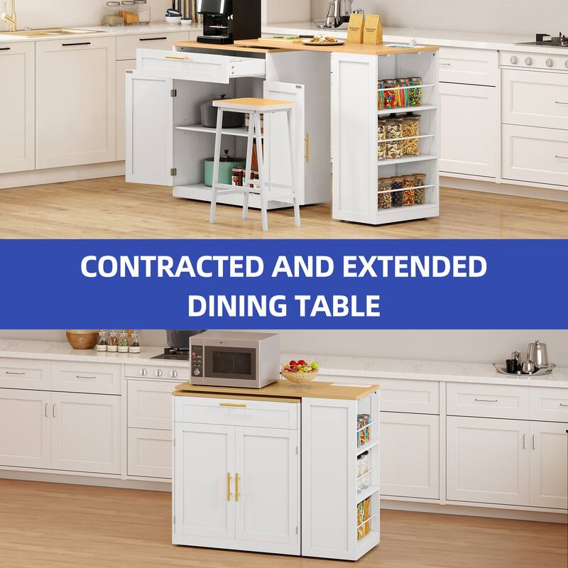 Moasis Kitchen Island with Seating & Extendable Dining Table,Mobile Storage Islands with 2 Chairs