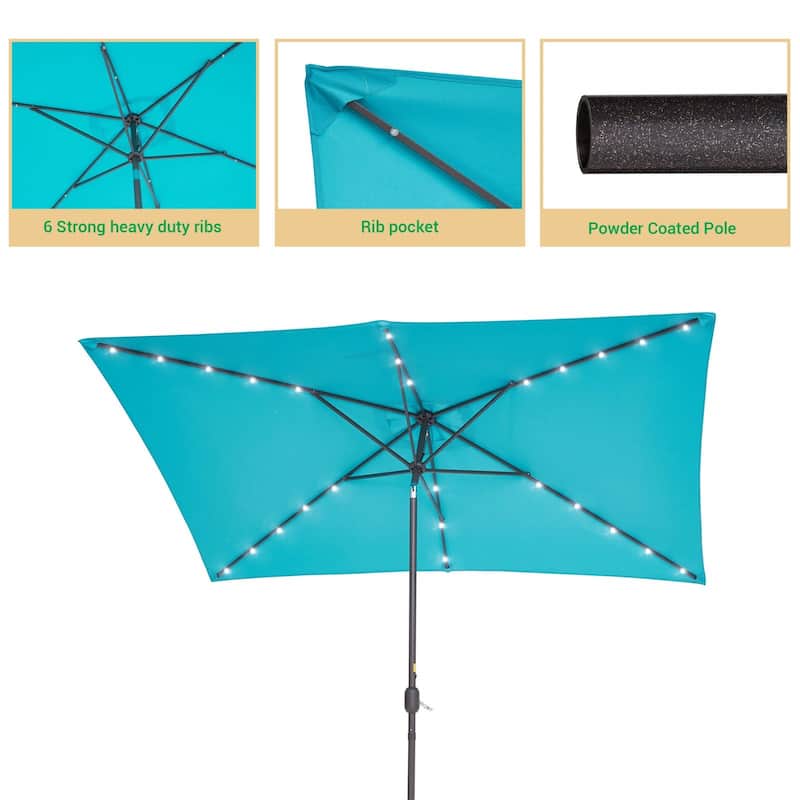 LIVOOSUN Patio LED 10 x 6.5Ft Market Umbrella Aluminum/Steel Outdoor Table Rectangle Umbrella with Tilt