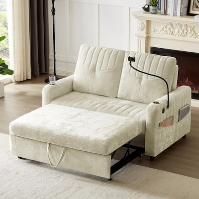 53.9" Modern Loveseat Pull-Out Sofa Bed With Adjustable Backrest
