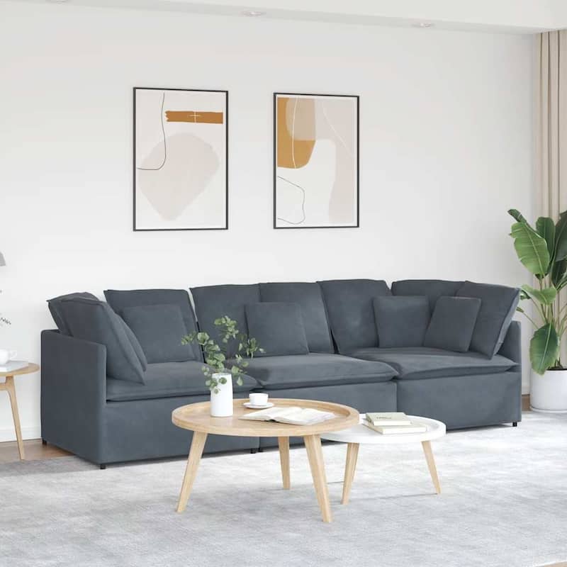 vidaXL Modular Sofa Dark Grey Velvet Large Modular Dark Grey Sofa - 39.4 x 118.1 x 25.2 in
