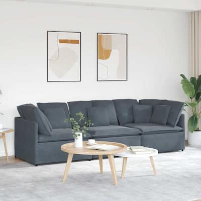 vidaXL Modular Sofa Dark Grey Velvet Large Modular Dark Grey Sofa - 39.4 x 118.1 x 25.2 in