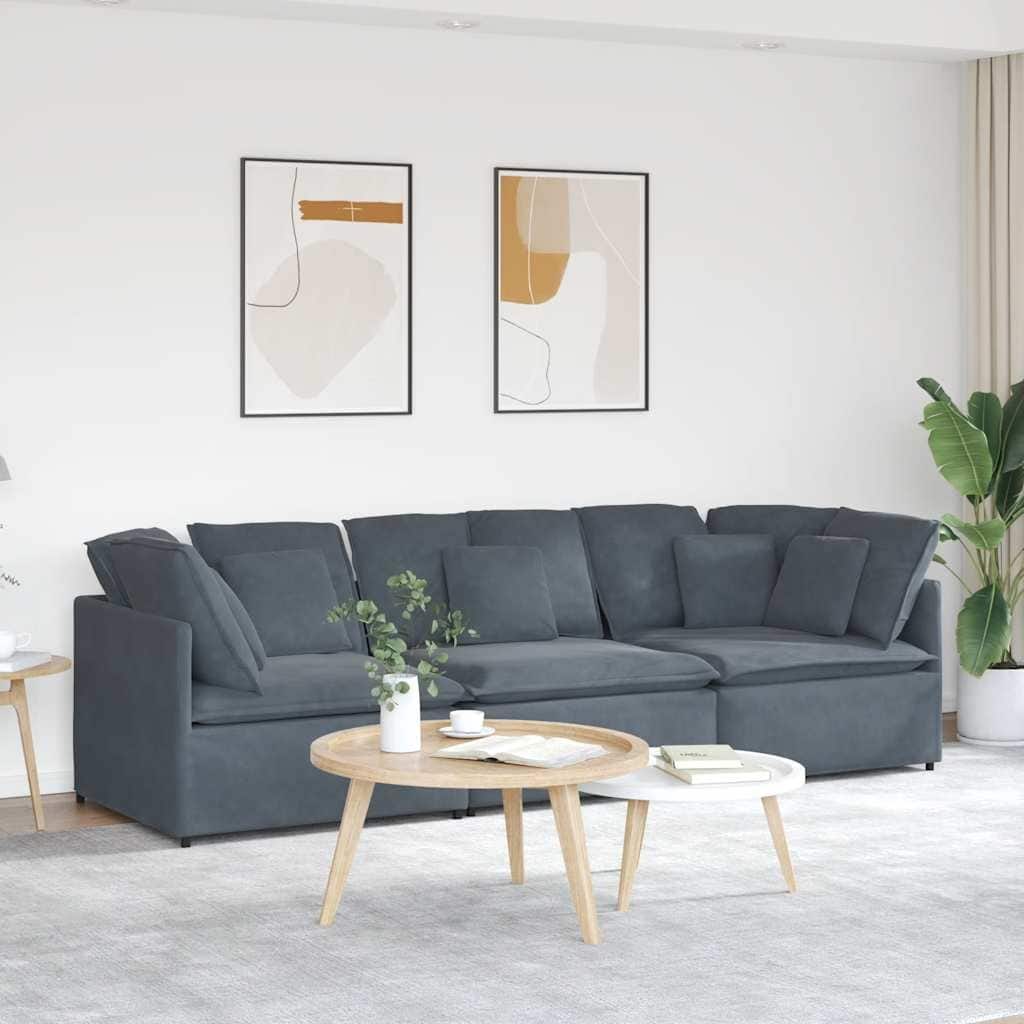 vidaXL Modular Sofa Dark Grey Velvet Large Modular Dark Grey Sofa - 39.4 x 118.1 x 25.2 in