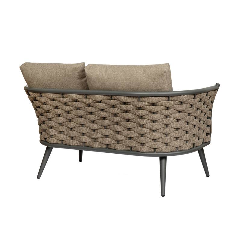 HomeRoots 56" Dark Gray Aluminum Outdoor Love Seat with Taupe Cushions - 56.00 in. x 28.00 in. x 32.00 in.