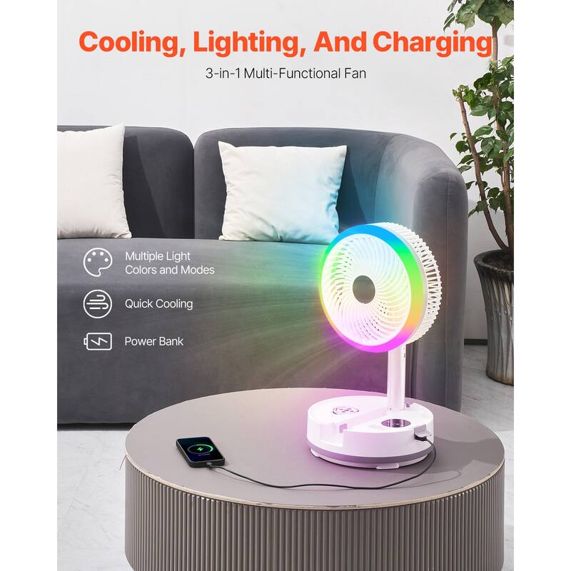 10 inch Foldable Rechargeable Oscillating Fan 3 in 1 Remote 9 Speeds