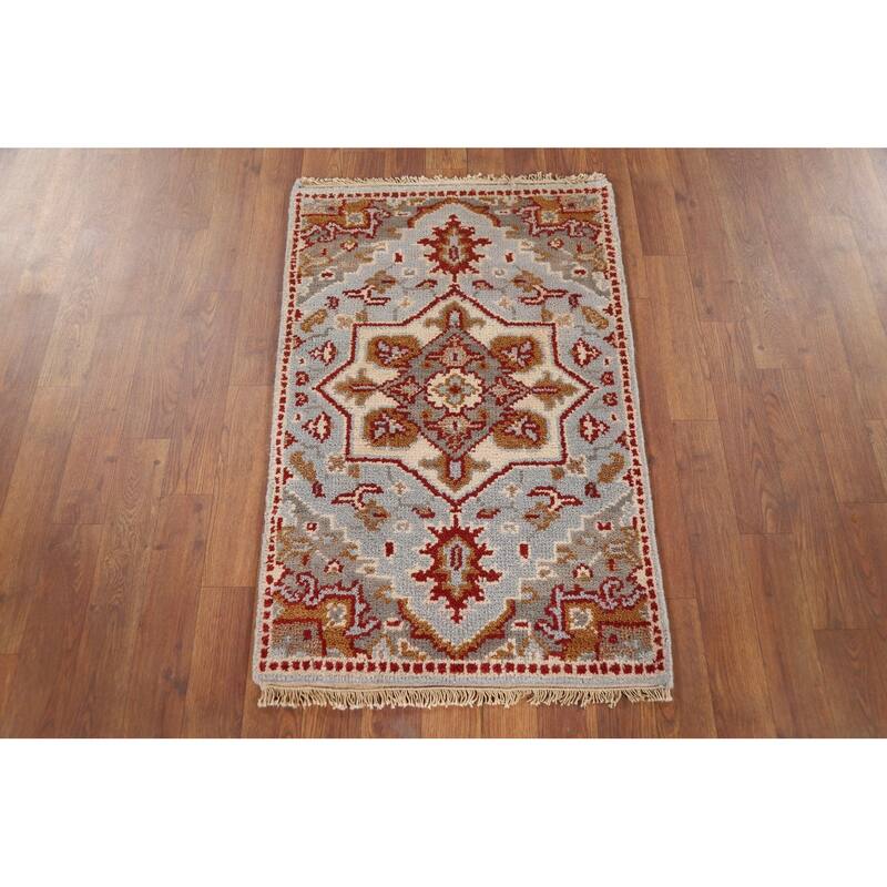 Geometric Kazak Indian Foyer Rug Handmade Wool Carpet - 2'0" x 3'0"